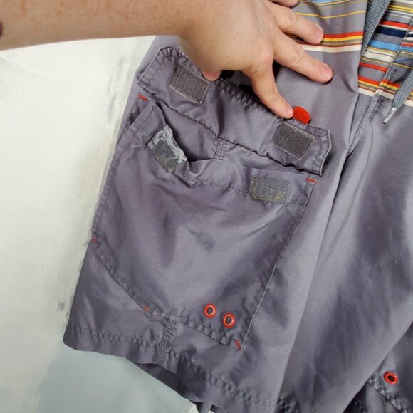 Old Navy Board Shorts Gray Orange Blue Yellow Navy-Blue White Stripe Men Sz XL - Picture 8 of 11